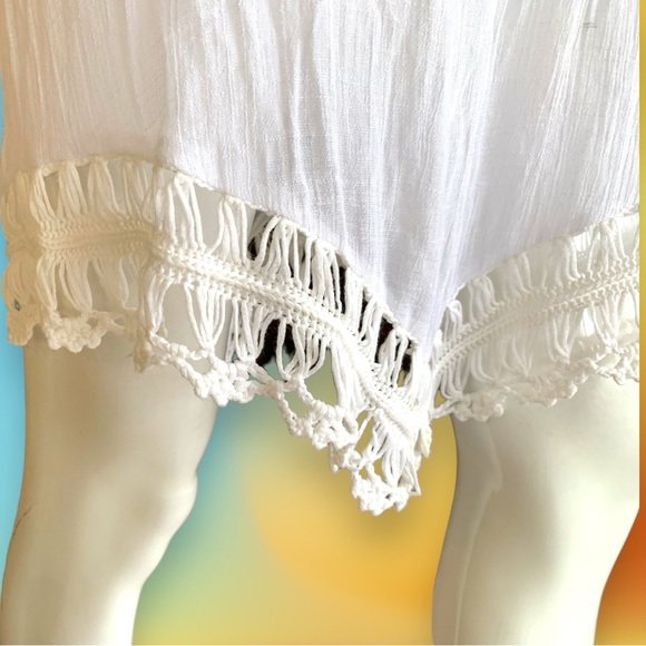 BEACH SWIM COVERUP LINEN BLEND CROCHETED TASSEL ACCENTS. WOMEN’S SIZE 10 - Picture 6 of 8